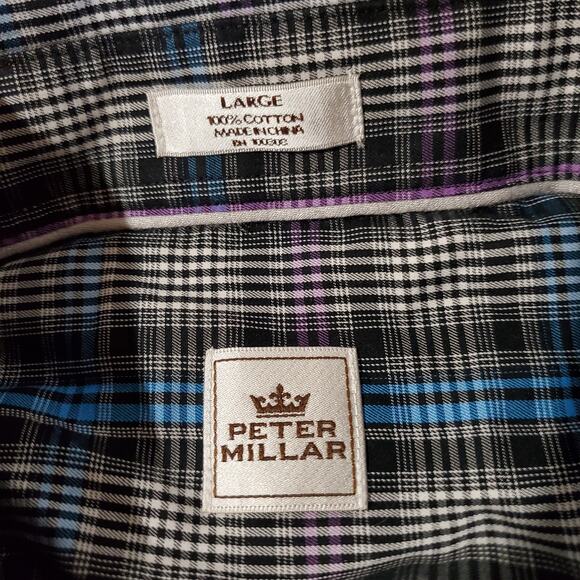 Peter Millar Plaid Button Down 100% Cotton Long Sleeve Collared Shirt Men's L - Picture 6 of 9